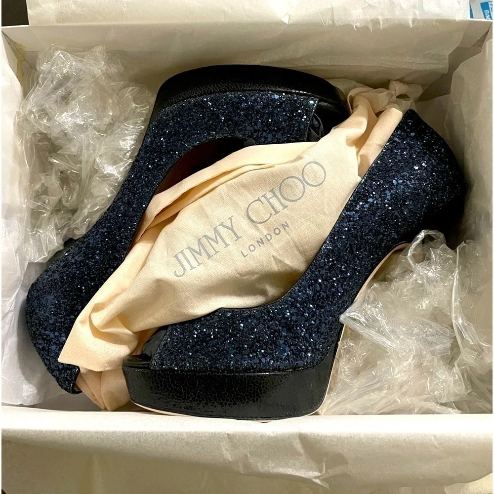 Jimmy Choo Dahlia,  Royal Blue Glitter Pumps in remarkable Condition EU35